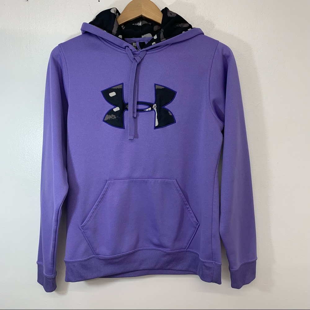 Under Armour Womens Hoodie Hooded  Sweatshirt Loose Fit Purple Mediuium Big Logo